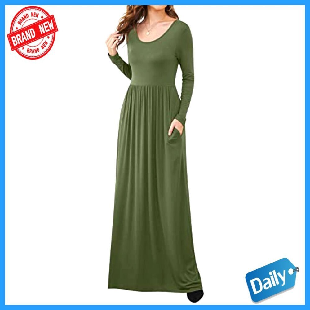 Long Sleeve Maxi Dress with Pockets Empire Waist Casual Flowy - Picture 2 of 6